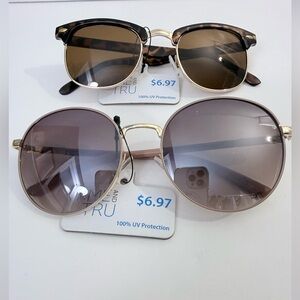 New Two pairs Time and Tru brown an Gold Round Sunglasses 100% UV protection